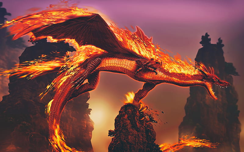 dragon fire flames, cliffs, burn, fire, dragons, monsters, HD wallpaper
