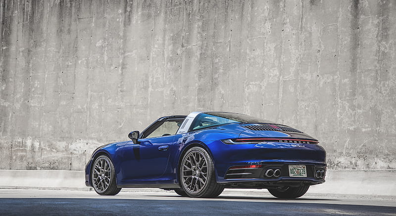 2021 Porsche 911 Targa 4 (Color: Gentian Blue) - Rear Three-Quarter , car, HD wallpaper