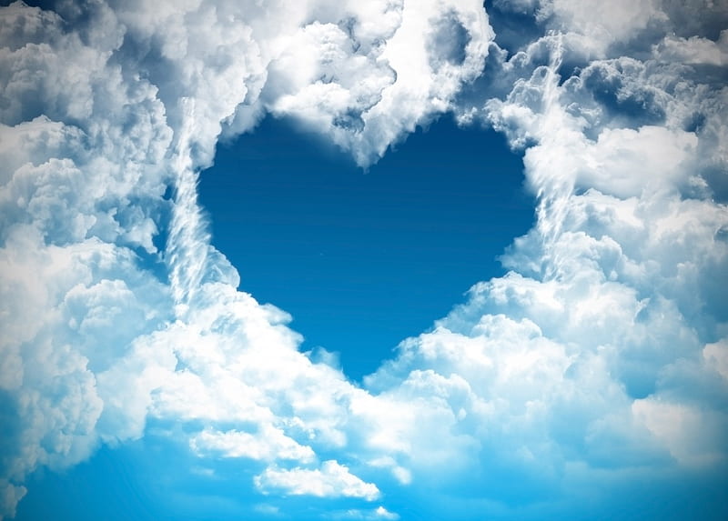 Heart In The Sky, sky, clouds, love, heart, HD wallpaper