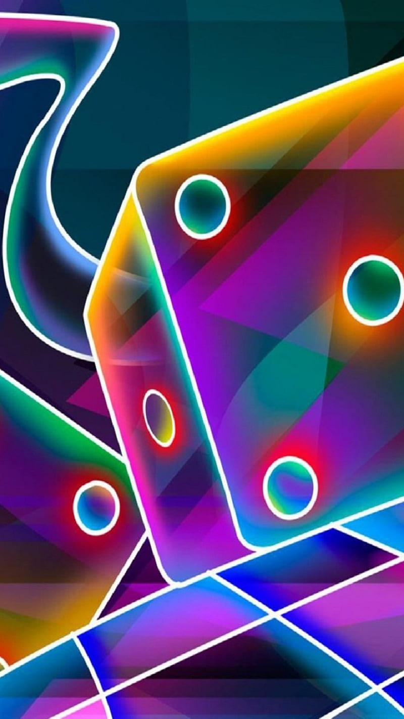 3d cube dice neon, 3d cube dice, colors, neon lights, rainbow, rainbow colors, HD phone wallpaper