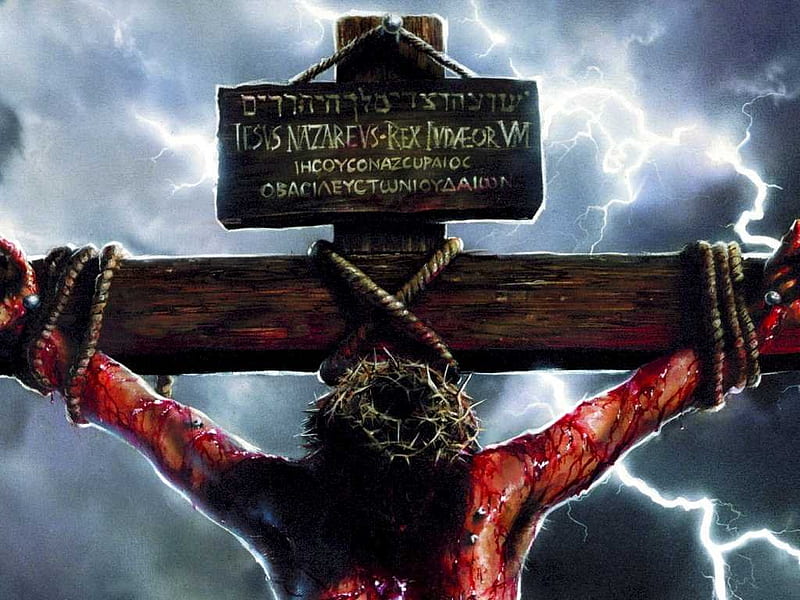 Christ on the Cross, christ, bloody, lightning, easter, cross, HD wallpaper