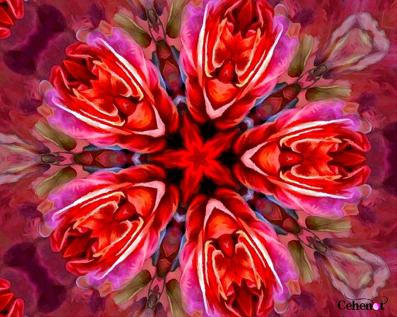 Abstract flower, red, art, by cehenot, abstract, texture, painting, flower, pictura, pink, HD wallpaper