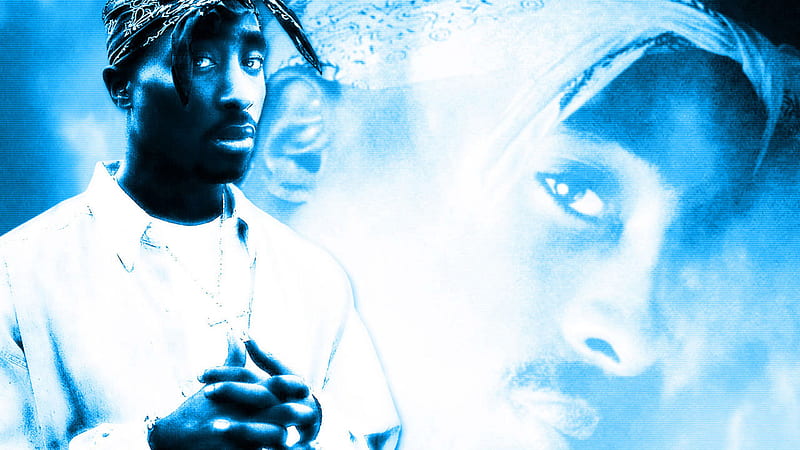2Pac Tupac Is Wearing White Shirt And Handkerchief On Head In Blue Background Music, HD wallpaper