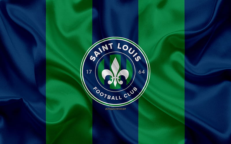 Saint Louis FC American football club, logo, blue green flag, emblem, USL Championship, St Louis, Missouri, USA, USL, silk texture, soccer, United Soccer League, HD wallpaper