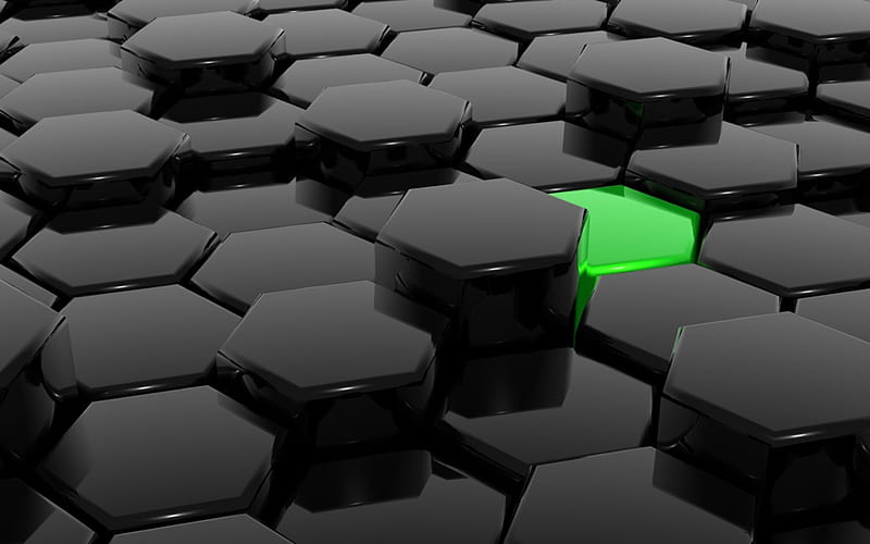 black 3d hexagons, 3d hexagons black background, black 3d texture, hexagons creative background, 3d shapes, HD wallpaper