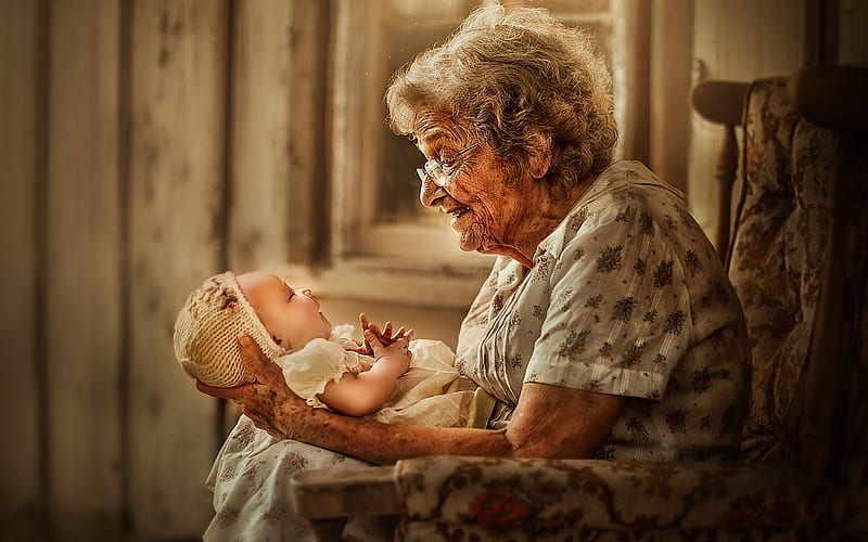 Grandma and Baby, family, grandma, baby, love, HD wallpaper