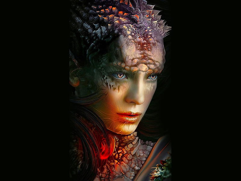 Dragon Girl, color on black, women are special, masking you to join, funky hair face art, female trendsetters, bootiful paint masks, spooky gals, album, Flickr, HD wallpaper