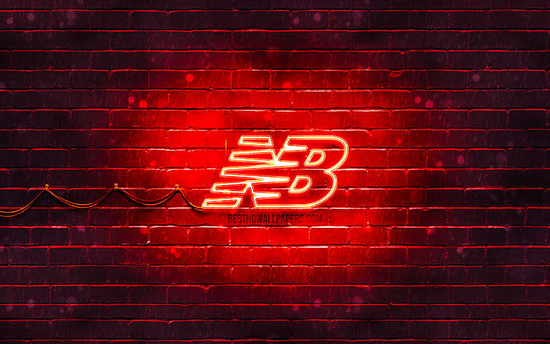 New Balance red logo red brickwall, New Balance logo, brands, New Balance neon logo, New Balance, HD wallpaper