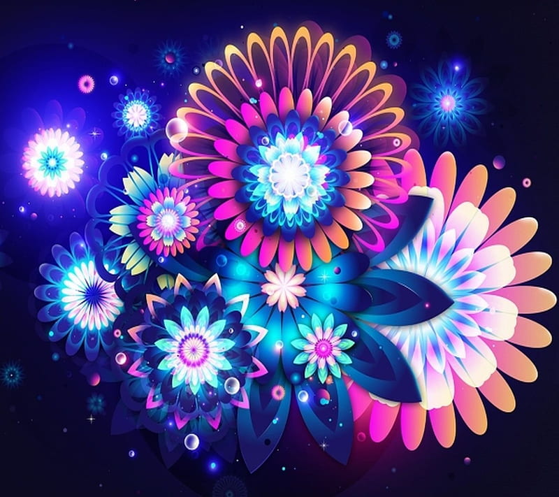 beautiful flowers, abstract, beautifulcolorful, blue, desenho, pink, HD wallpaper
