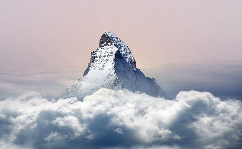 mountain, clouds, peak, snowy, HD wallpaper