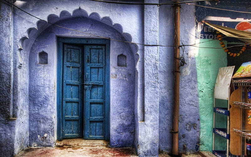 beautiful blue doors r, r, house, doors, entrance, HD wallpaper
