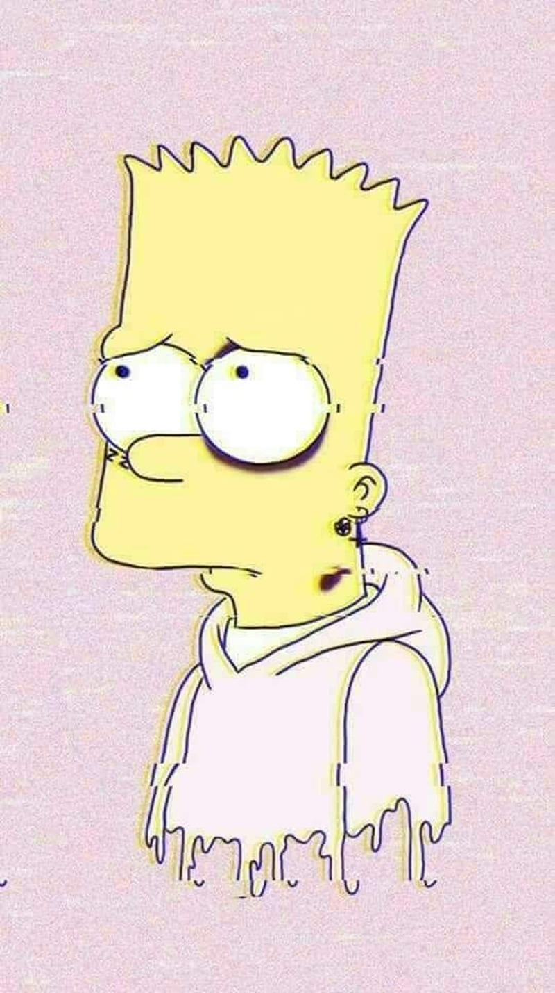Bart Sad, alone, bart, friend, glitch, los simpsons, pink, sad