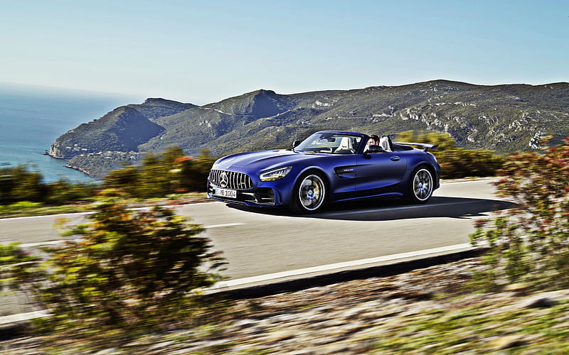 Mercedes-AMG GT R Roadster, 2020, blue roadster, blue sports coupe, exterior, blue convertible, new blue GT R Roadster, German cars, Mercedes, HD wallpaper