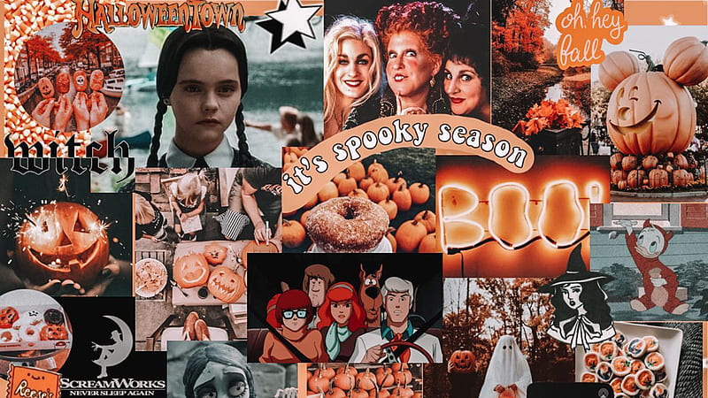 Girl Halloween Autumn Spooky Season Pumpkins Funny Face Fall Collage, HD wallpaper