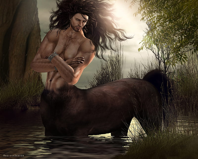 Centaur, fantasy, water, luminos, magissadenver, man, horse, creature, HD wallpaper