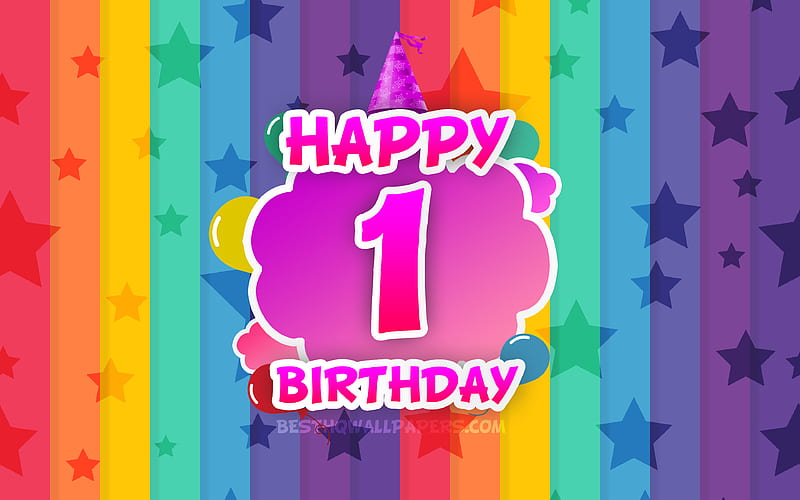  Feliz primer cumpleaños, nubes coloridas concepto de cumpleaños, de arco iris, Fondo de pantalla HD