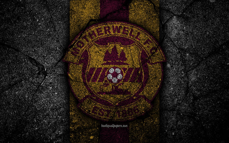 FC Motherwell emblem, Scottish Premiership, football, Scotland, Motherwell, asphalt texture, soccer, Scottish Football Championship, Motherwell FC, HD wallpaper