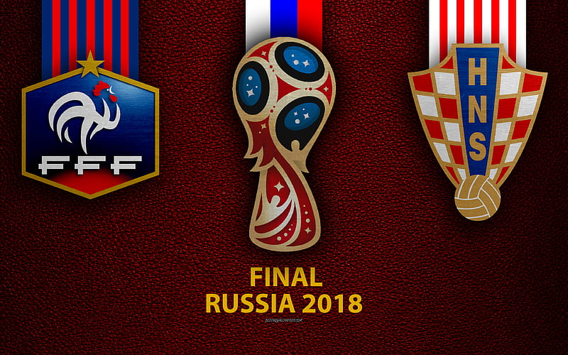 France vs Croatia, Final leather texture, logo, 2018 FIFA World Cup, Russia 2018, July 15, football match, HD wallpaper