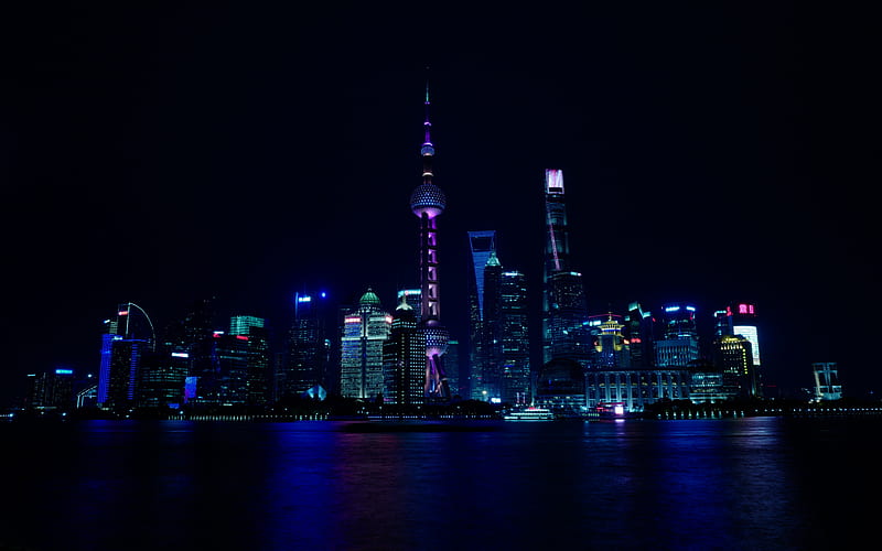 Shanghai nightscapes, skyscrapers, China, Asia, HD wallpaper