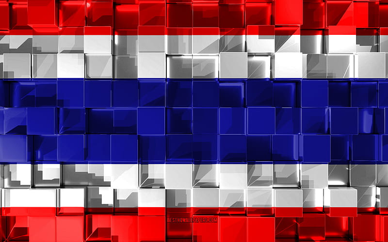 Flag of Thailand, 3d flag, 3d cubes texture, Flags of Asian countries, 3d art, Thailand, Asia, 3d texture, Thailand flag, HD wallpaper