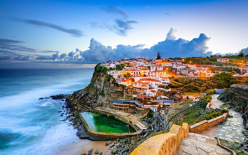 Sintra, Azenhas do Mar, ocean, evening, Portugal, Atlantic Ocean, HD wallpaper