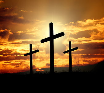 Sunset Crosses, cross, crosses, jesus, religious, sunset, HD wallpaper