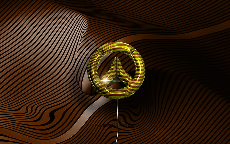 Overwatch 3D logo golden realistic balloons, Overwatch logo, brown wavy backgrounds, Overwatch, HD wallpaper