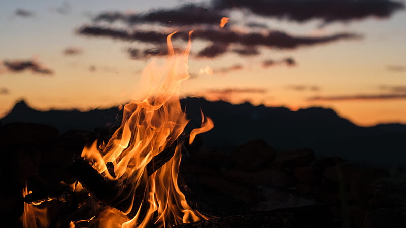 fire, bonfire, flame, night, blur, HD wallpaper