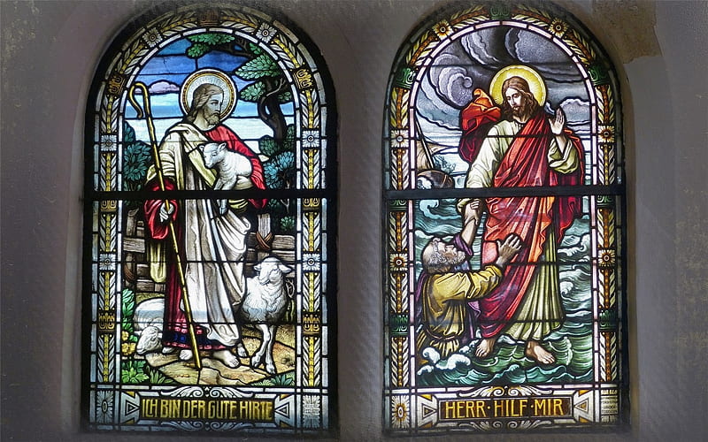 Jesus Our Savior, stained glass, Peter, Good Shepherd, Jesus, HD wallpaper