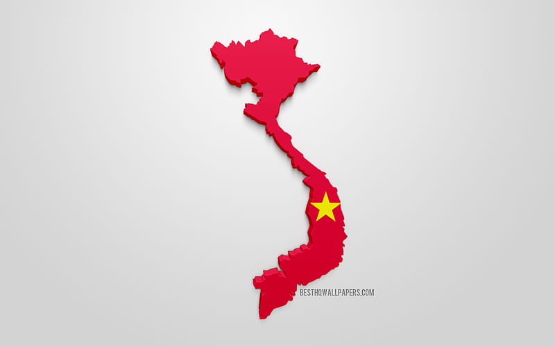 3d flag of Vietnam, map silhouette of Vietnam, 3d art, Vietnam flag, Europe, Vietnam, geography, Vietnam 3d silhouette, HD wallpaper