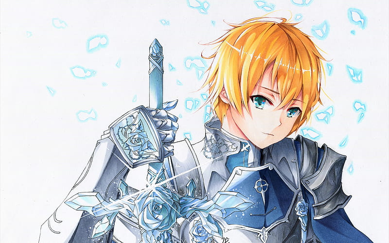 Eugeo, sword, blue eyes, art, Sword Art Online, manga, HD wallpaper
