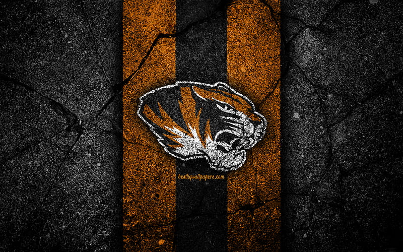 Missouri Tigers american football team, NCAA, orange black stone, USA, asphalt texture, american football, Missouri Tigers logo, HD wallpaper