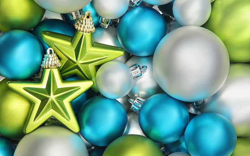 Christmas, New Year, colorful balls, stars, christmas decorations, HD wallpaper