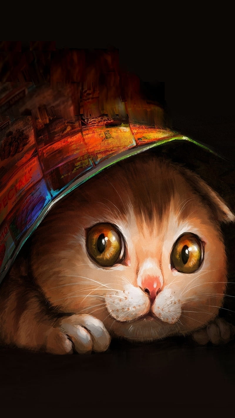 1920x1080px, 1080P free download | Hiding cat, art, cartoon, cute