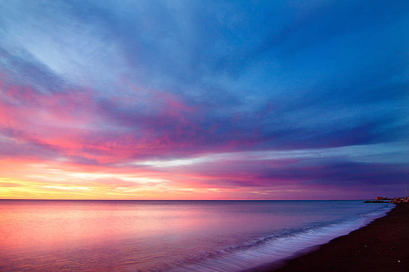 Sea Line Purple Sky , sea, purple, sky, nature, HD wallpaper