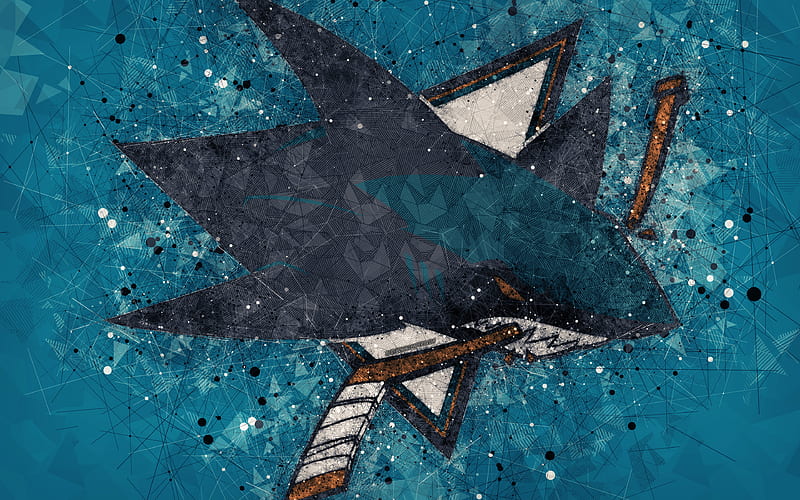San Jose Sharks American hockey club, creative art, logo, creative geometric art, emblem, NHL, blue abstract background, San Jose, California, USA, hockey, National Hockey League, HD wallpaper