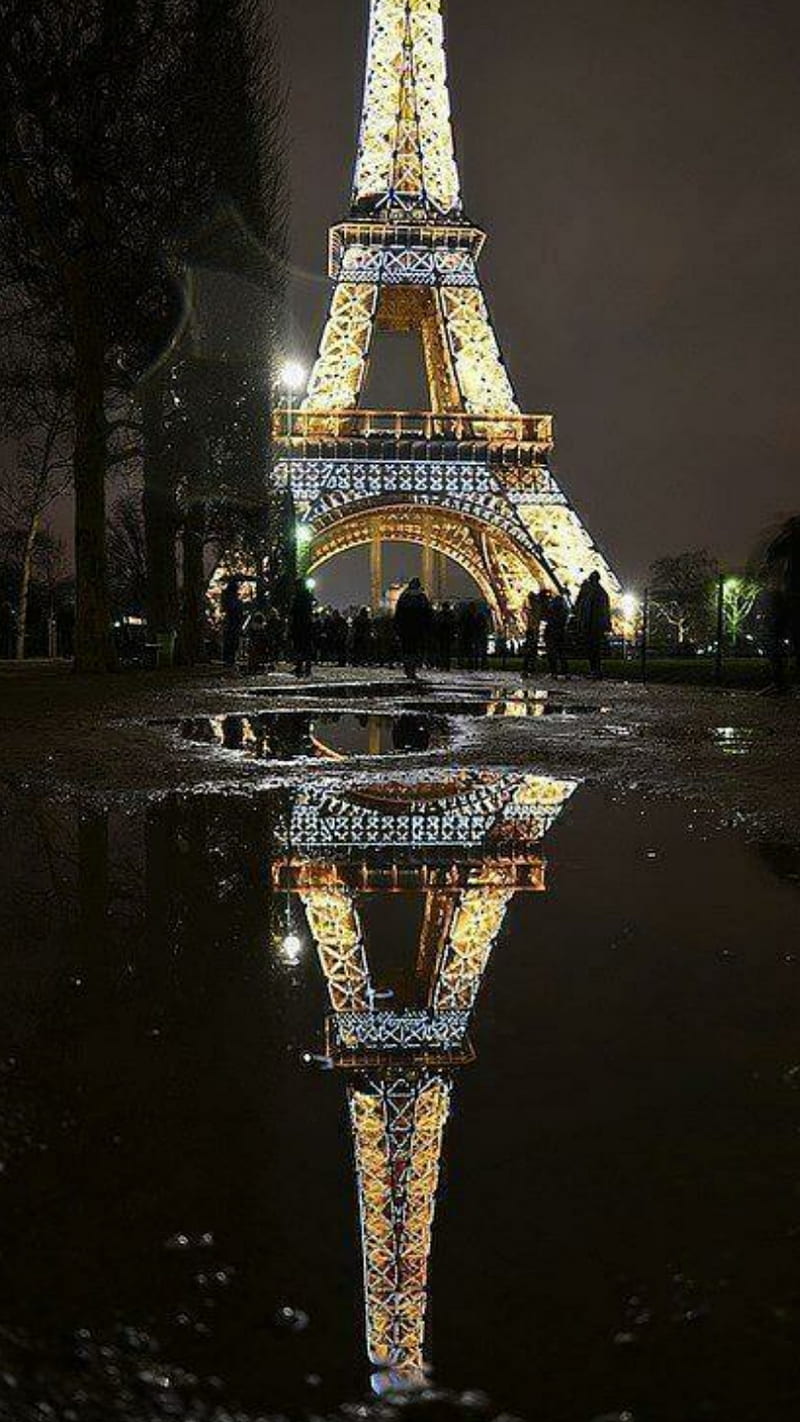 Paris Reflecting, christmas, christmas lights, eiffel tower, france, lights, paris, reflection, tower, HD phone wallpaper
