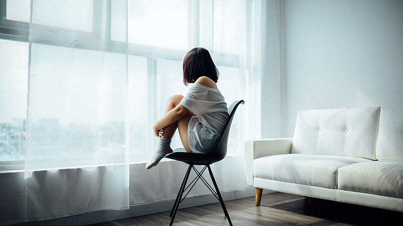 Girl Is Sitting Alone On Chair Depression, HD wallpaper