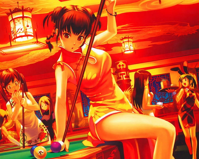 Beautiful anime, game, girl, billiard, anime, HD wallpaper