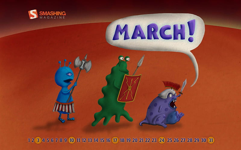 marching martians-March 2012 calendar themes, HD wallpaper