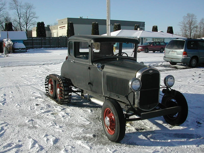 Model A Snow Mobile, model a, snow, ford, vintage, HD wallpaper