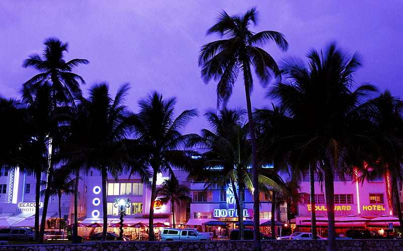 Miami Beach-Art Deco District at night, HD wallpaper