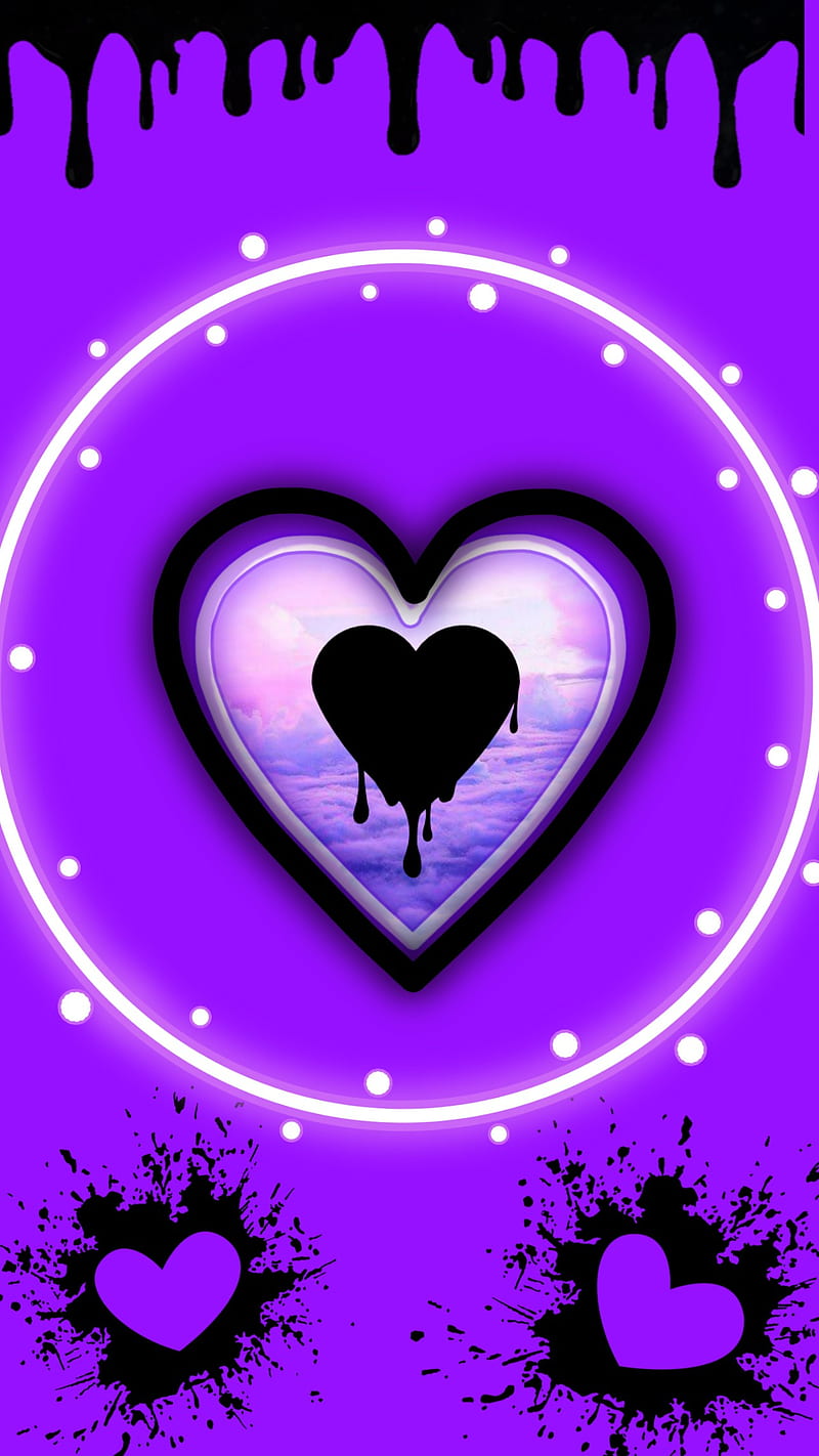 Purple hearts, black, HD phone wallpaper