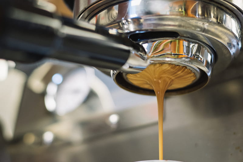 Latte dripping from a coffee machine, HD wallpaper