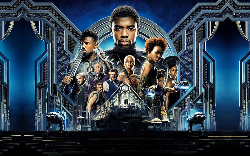Black Panther, 2018, poster, actors, new movie, superhero, Chadwick Boseman, Michael Jordan, Lupita Nyongo, Danai Gurira, Forest Whitaker, HD wallpaper