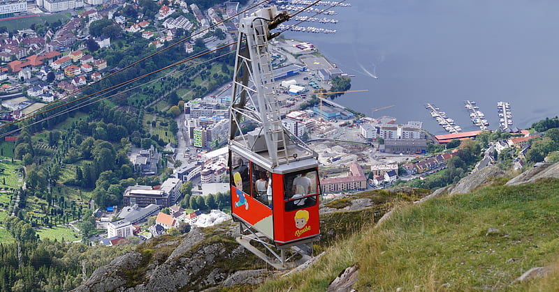Aerial Tramway, bergen, cable car, norway, ulriken mountain, HD wallpaper