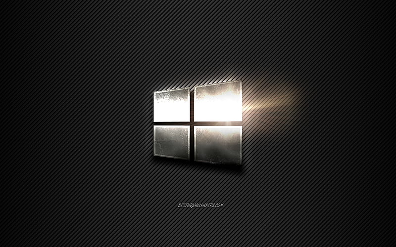 Windows 10 Metal logo, black lines background, black carbon background, Windows 10 logo, emblem, metal art, Windows, HD wallpaper