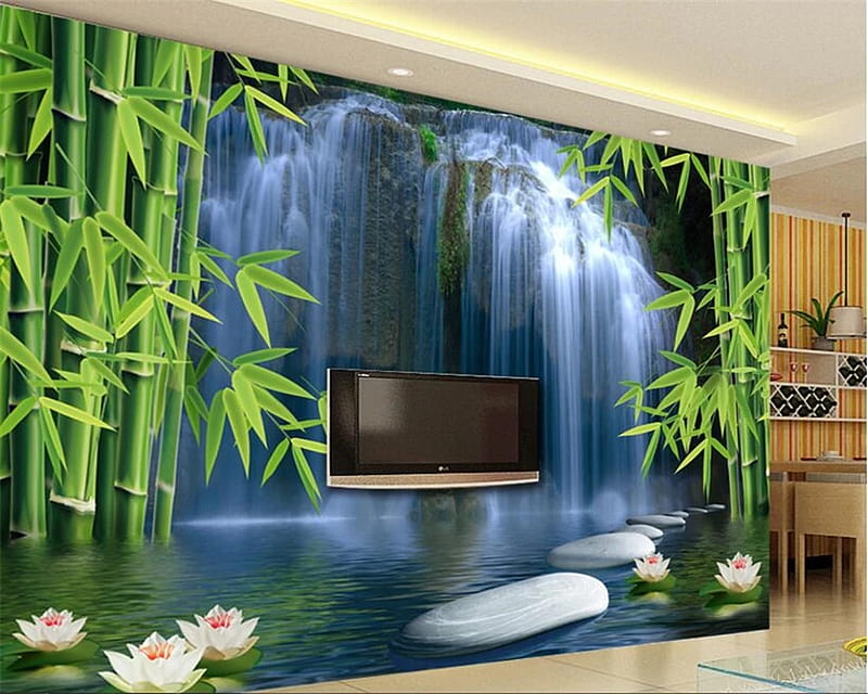 Beibehang wall paper home decor Bamboo forest waterfall background wall  decoration painting space lotus 3D mural. 3D murals. mural3D, HD wallpaper  | Peakpx