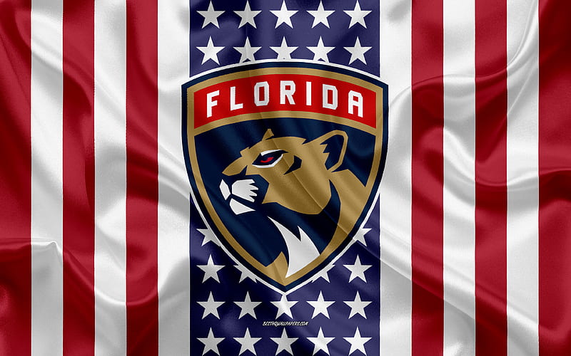Florida Panthers logo, emblem, silk texture, American flag, American hockey club, NHL, Sunrise, Florida, USA, National Hockey League, ice hockey, silk flag, HD wallpaper