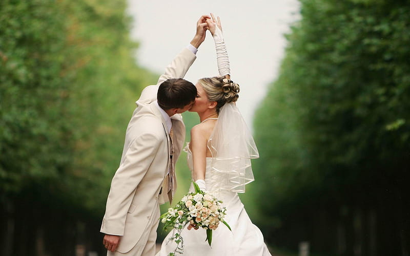 bride groom couple kissing-High Quality, HD wallpaper